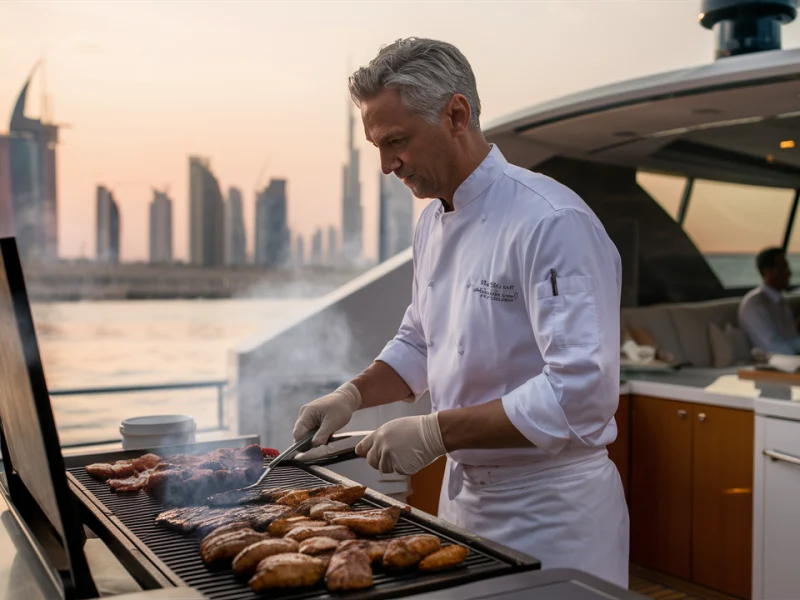 Live BBQ at luxury yacht book for yacht trip package in dubai